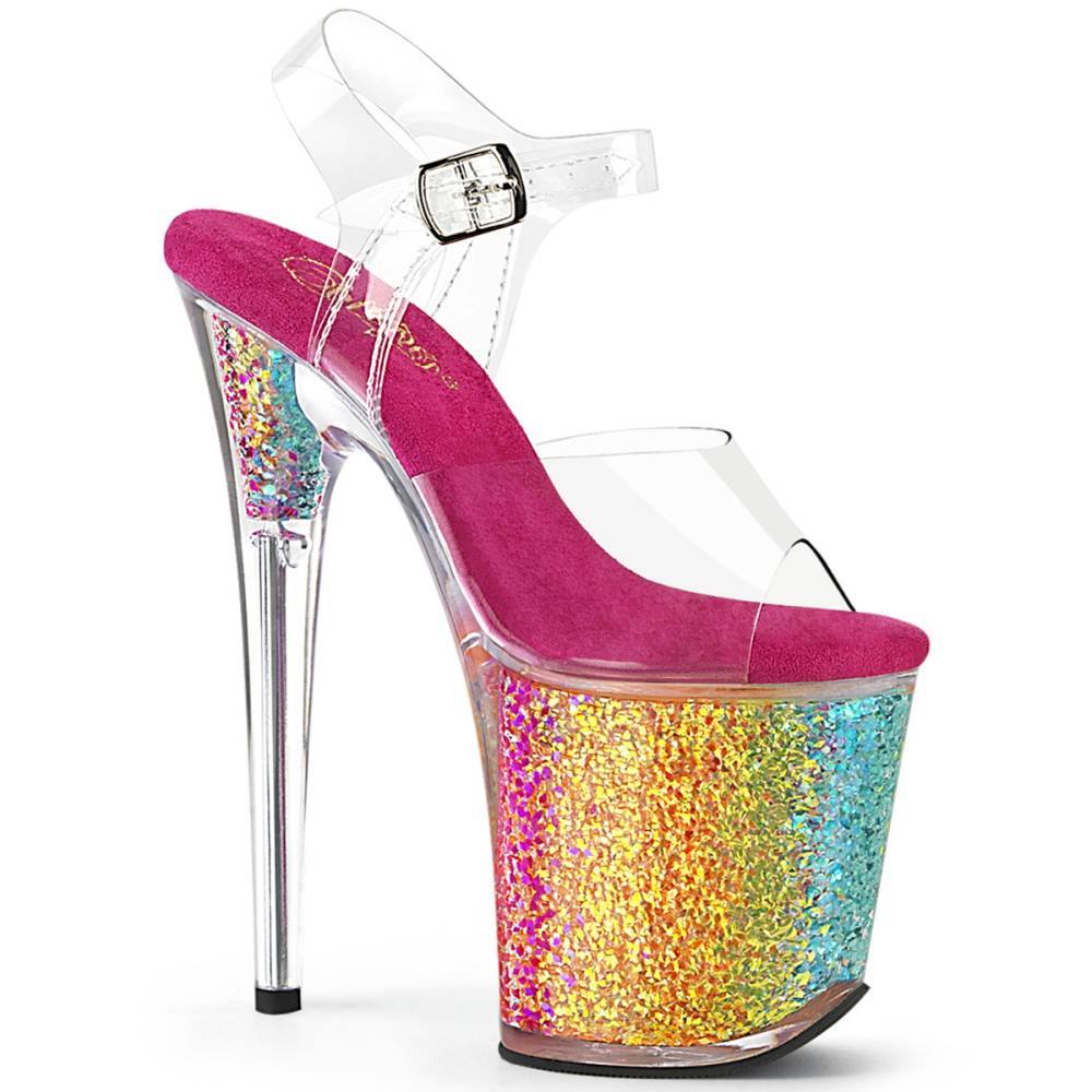 Pleaser - FLAMINGO808RG02 Sandale à bride à la cheville, Pole dance chaussures - Arc En Ciel/Transparent Product image
